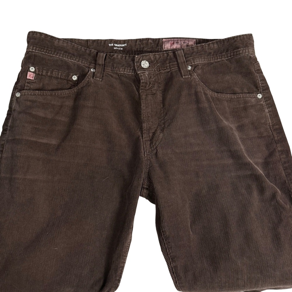 AG Adriano Goldschmied The Graduate Brown Corduroy Tailored Leg Pants Mens 34x34